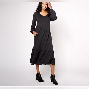 qvc denim and company midi dresses Denim & Co. Regular Heritage Velour Knit Midi Dress Navy XXS New